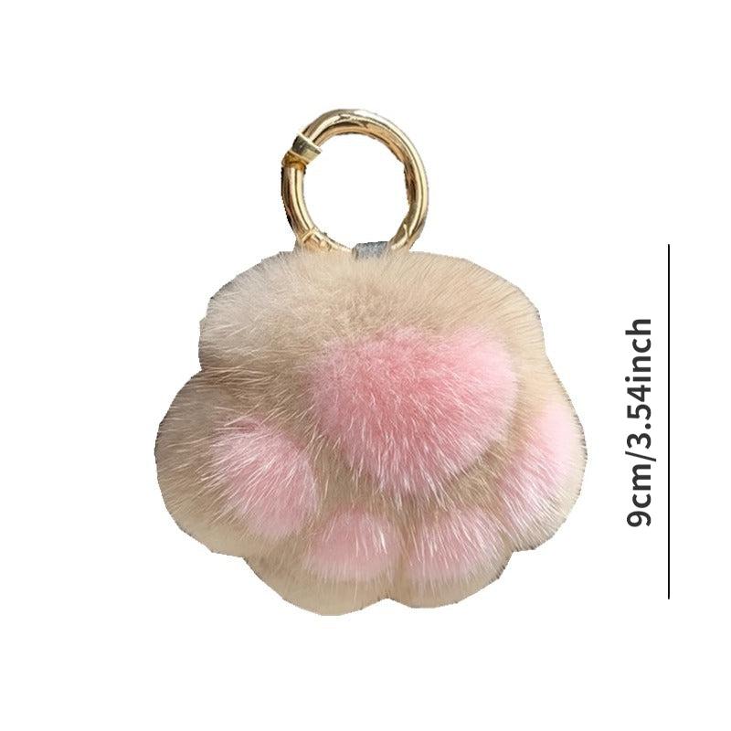 Cat Claw Bag Charm Mink Fur Plush Toy Car Keychain Pendant Gift