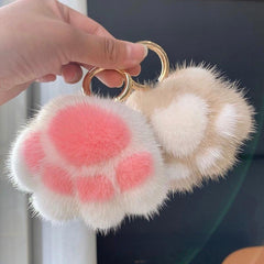 Cat Claw Bag Charm Mink Fur Plush Toy Car Keychain Pendant Gift