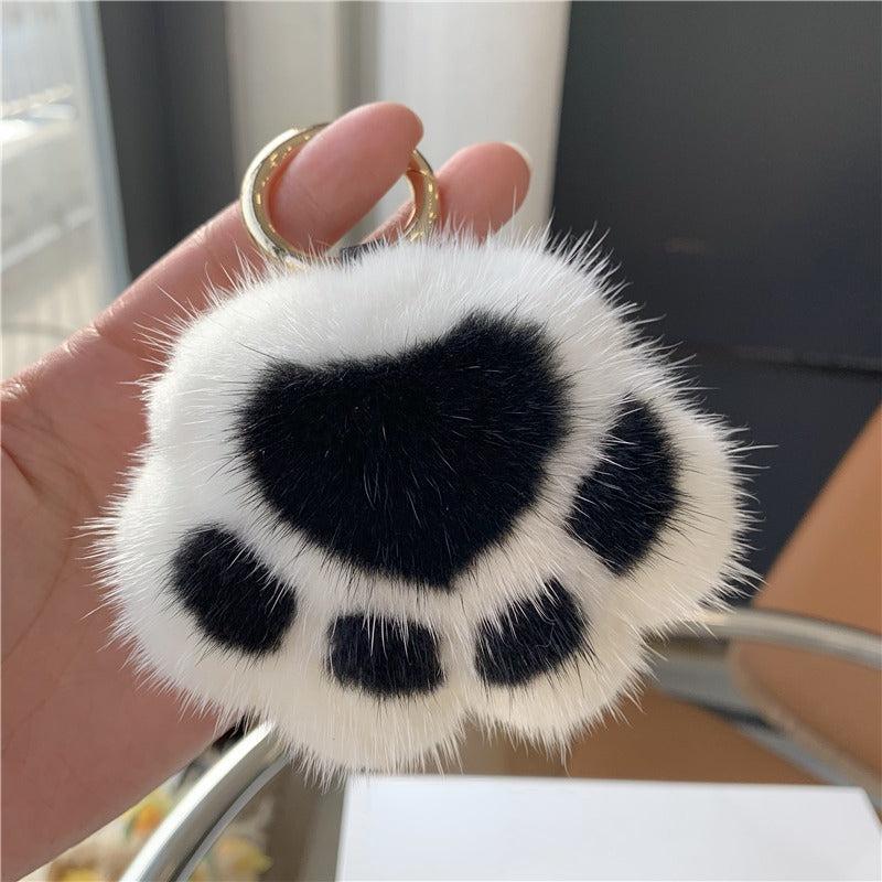 Cat Claw Bag Charm Mink Fur Plush Toy Car Keychain Pendant Gift