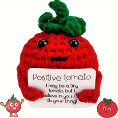 Funny Knitting Tomato Doll with Positive Card