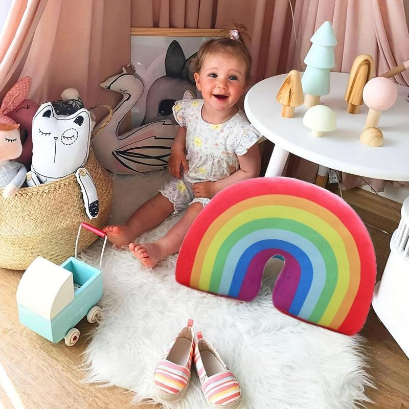 Rainbow Pillow Plush Decorative Travel Pillow Soft Filling Car Home