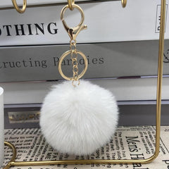 Plush Ball Keychain Fluffy Leather Pompon Flower Soft Pendant Key Ring Bag Decor