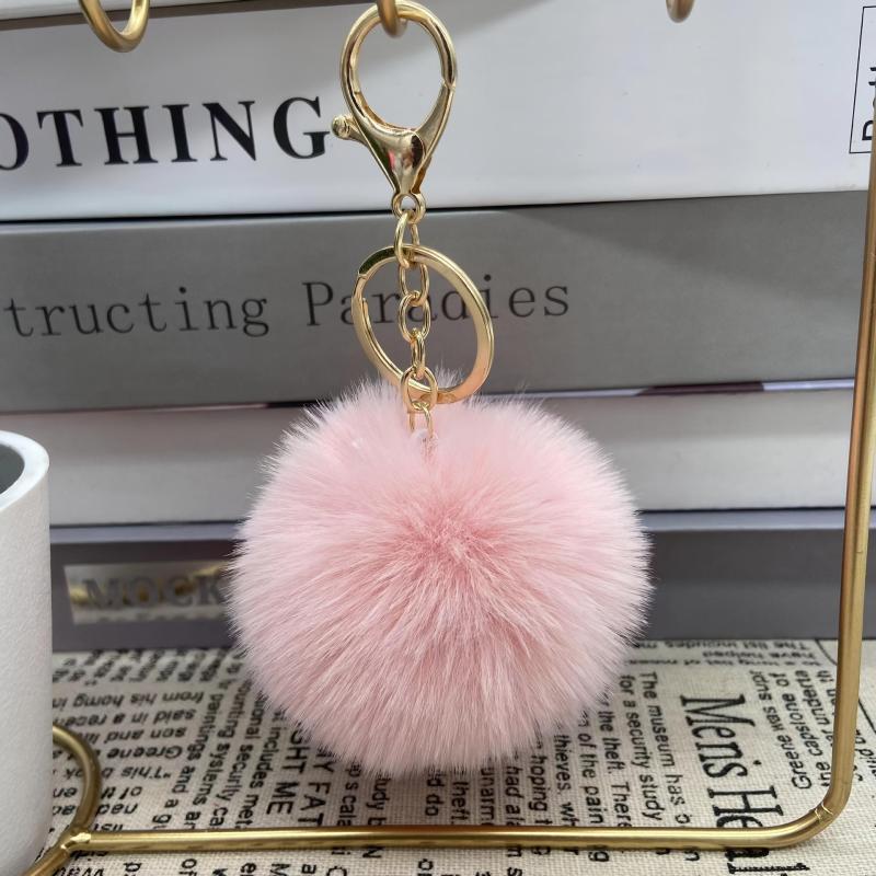 Plush Ball Keychain Fluffy Leather Pompon Flower Soft Pendant Key Ring Bag Decor