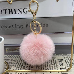 Plush Ball Keychain Fluffy Leather Pompon Flower Soft Pendant Key Ring Bag Decor
