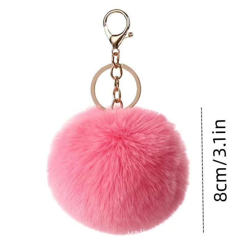 Plush Ball Keychain Fluffy Leather Pompon Flower Soft Pendant Key Ring Bag Decor