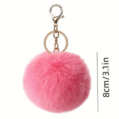 Plush Ball Keychain Fluffy Leather Pompon Flower Soft Pendant Key Ring Bag Decor