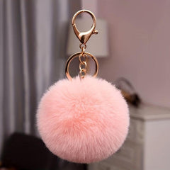 Plush Ball Keychain Fluffy Leather Pompon Flower Soft Pendant Key Ring Bag Decor