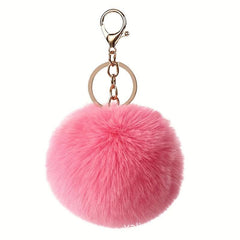 Plush Ball Keychain Fluffy Leather Pompon Flower Soft Pendant Key Ring Bag Decor