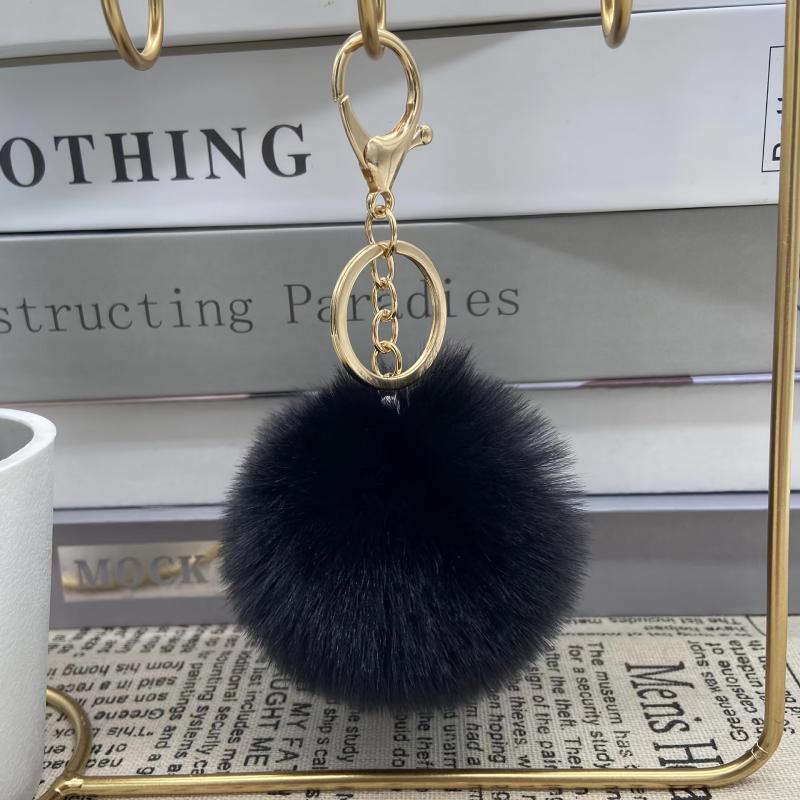Plush Ball Keychain Fluffy Leather Pompon Flower Soft Pendant Key Ring Bag Decor