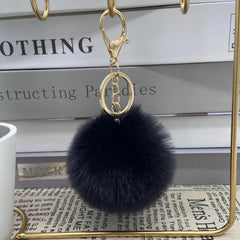 Plush Ball Keychain Fluffy Leather Pompon Flower Soft Pendant Key Ring Bag Decor