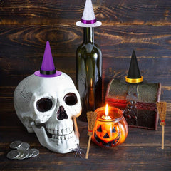 18pcs Halloween Mini Witch Hat & Broom DIY Crafts Party Accessories