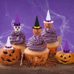 18pcs Halloween Mini Witch Hat & Broom DIY Crafts Party Accessories