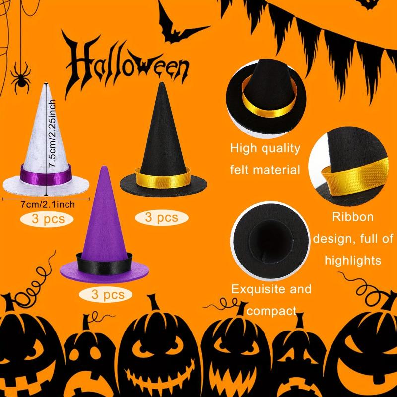 18pcs Halloween Mini Witch Hat & Broom DIY Crafts Party Accessories
