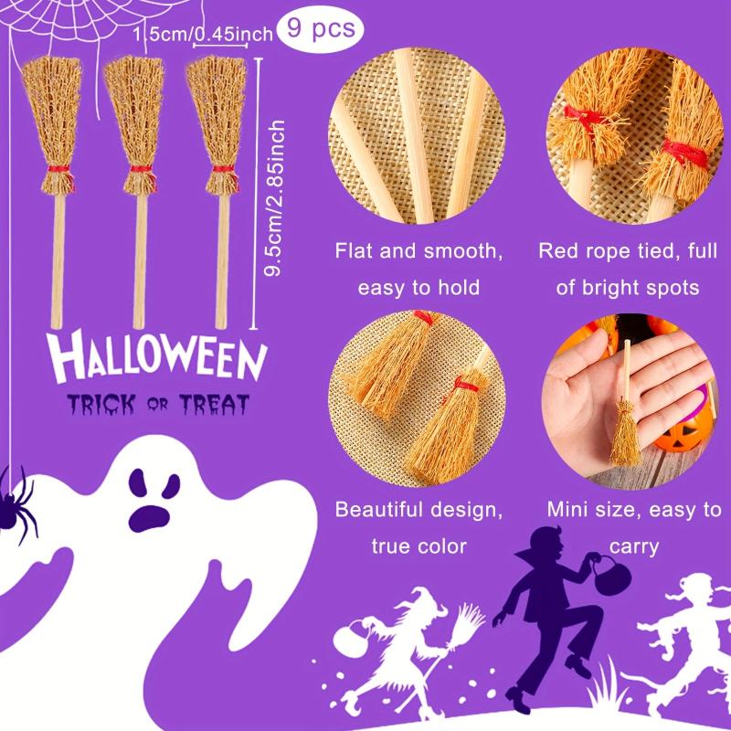 18pcs Halloween Mini Witch Hat & Broom DIY Crafts Party Accessories