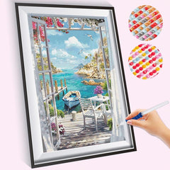 5D Diamond Painting Kit Boat Window View Art Set