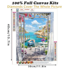 5D Diamond Painting Kit Boat Window View Art Set