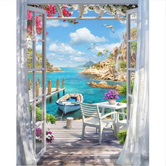 5D Diamond Painting Kit Boat Window View Art Set