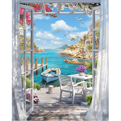 5D Diamond Painting Kit Boat Window View Art Set