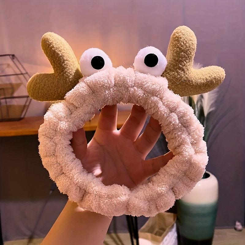 Large Eyed Antlers Headband with Cartoon Animal Design