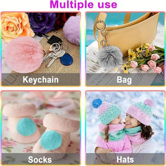 4pcs Faux Rabbit Fur Pom Pom Keychains Elastic Loop Hats Scarves Gloves Bags