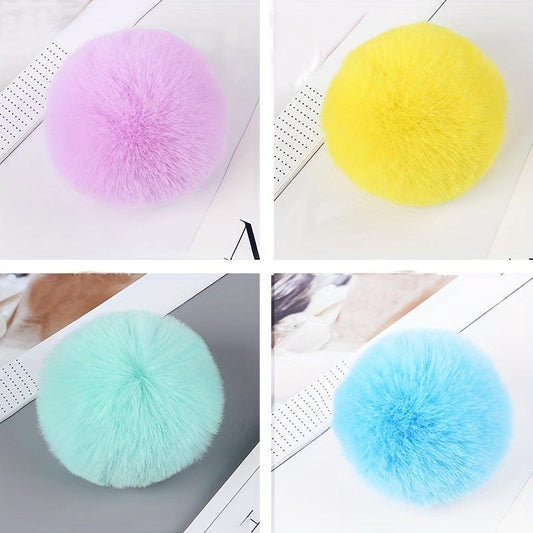 4pcs Faux Rabbit Fur Pom Pom Keychains Elastic Loop Hats Scarves Gloves Bags