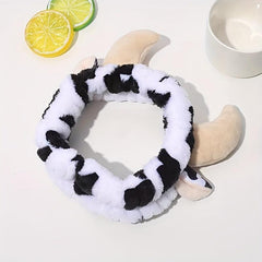 3D Cow Hair Band With Horn Hair Band Makeup Headband Plush Hair Accessories