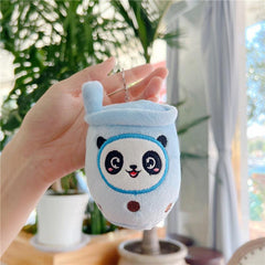 Adorable Panda Doll Plush Toy & Milk Tea Cup Pendant Gift Set