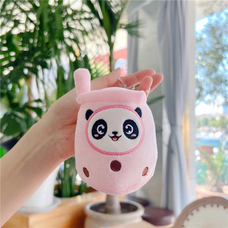Adorable Panda Doll Plush Toy & Milk Tea Cup Pendant Gift Set