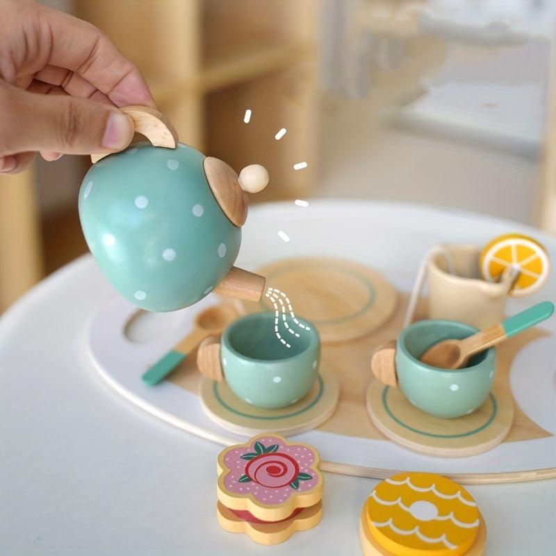Kids Play Tea Set Wooden Toys - Cake Selling Tea Pot Cup