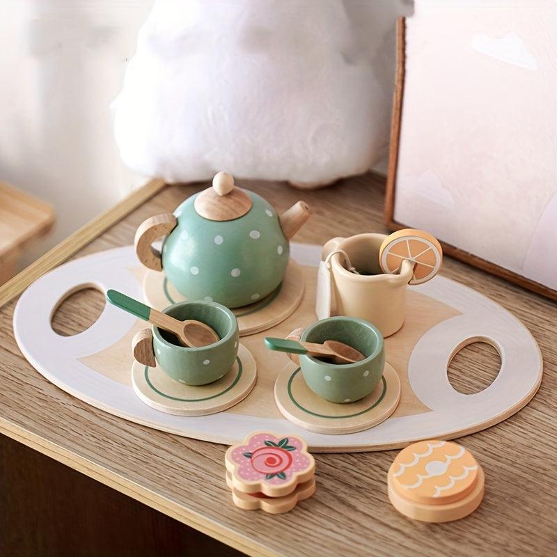 Kids Play Tea Set Wooden Toys - Cake Selling Tea Pot Cup