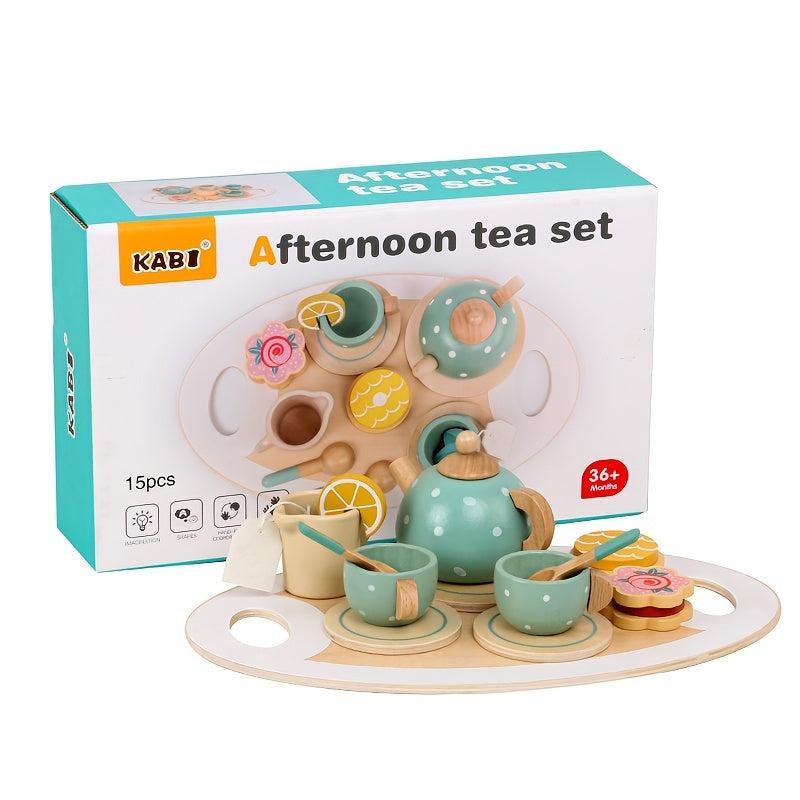 Kids Play Tea Set Wooden Toys - Cake Selling Tea Pot Cup