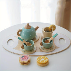 Kids Play Tea Set Wooden Toys - Cake Selling Tea Pot Cup