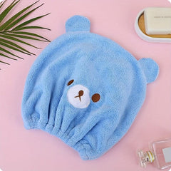 Bear Hair Drying Towel for Kids Girls Soft Absorbent Dry Hair Cap