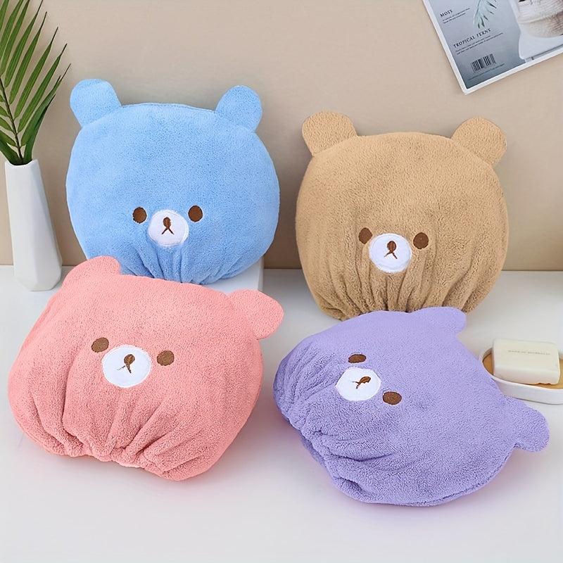 Bear Hair Drying Towel for Kids Girls Soft Absorbent Dry Hair Cap