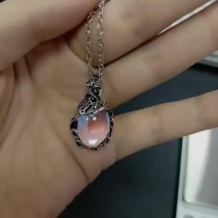 Moonstone Necklace Female Pendant Bohemian Leaf Rattan Accessories