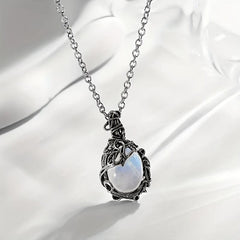 Moonstone Necklace Female Pendant Bohemian Leaf Rattan Accessories