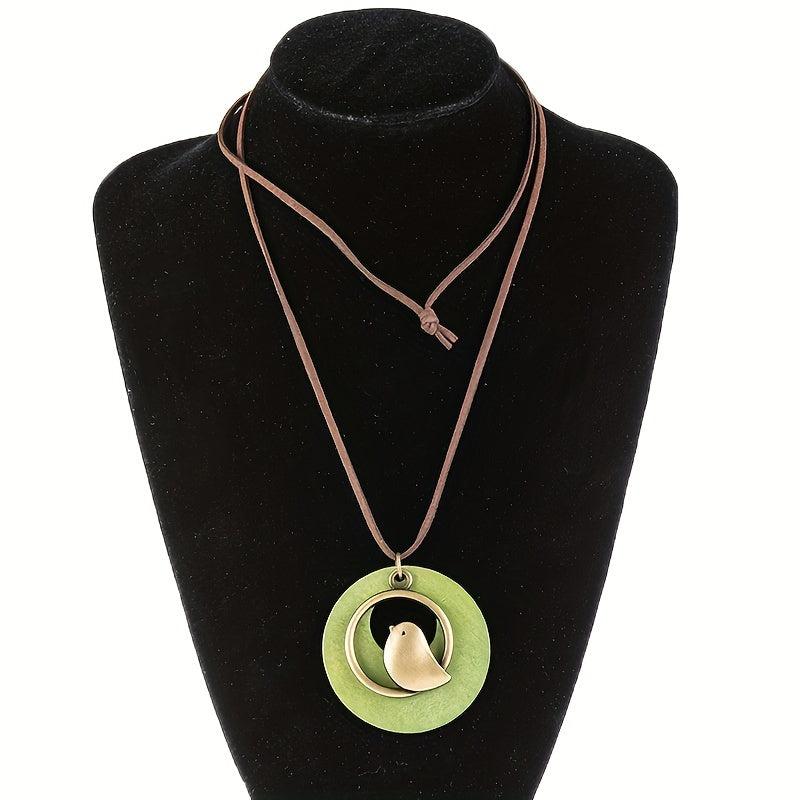 Vintage Wooden Bird Necklace for Christmas and Halloween