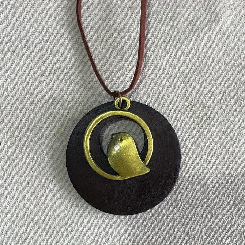 Vintage Wooden Bird Necklace for Christmas and Halloween