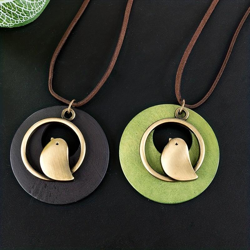 Vintage Wooden Bird Necklace for Christmas and Halloween