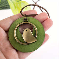 Vintage Wooden Bird Necklace for Christmas and Halloween