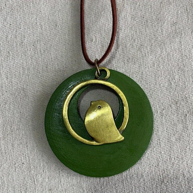 Vintage Wooden Bird Necklace for Christmas and Halloween