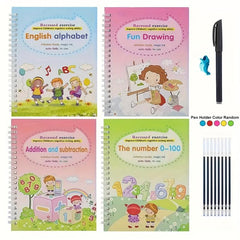 4pcs Magic Calligraphy Handwriting Workbook Set w/ Pen & Refills