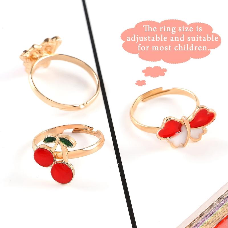 Heart Shaped Jewel Rings for Kids Pretend Play Set with Display Case