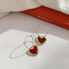 Burgundy Heart Earrings - Lovely Valentine's Day Jewelry