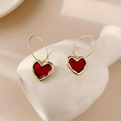 Burgundy Heart Earrings - Lovely Valentine's Day Jewelry
