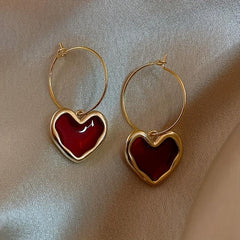 Burgundy Heart Earrings - Lovely Valentine's Day Jewelry