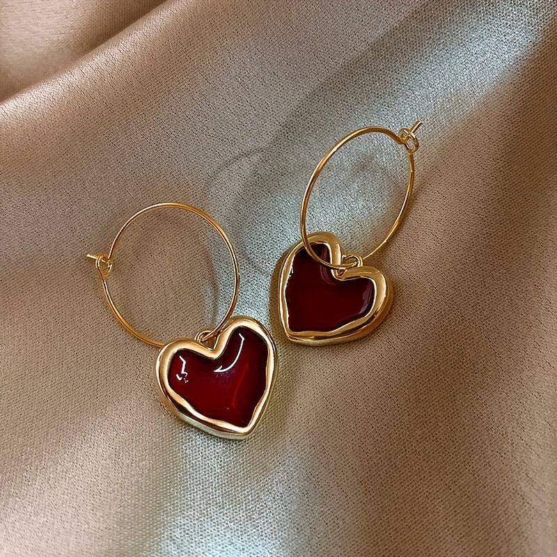 Burgundy Heart Earrings - Lovely Valentine's Day Jewelry