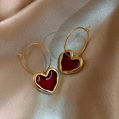 Burgundy Heart Earrings - Lovely Valentine's Day Jewelry