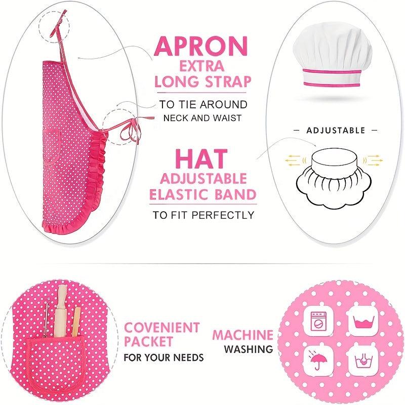 Kids Apron And Chef Hat Girls Cooking Set Pretend Play Christmas Costume