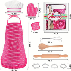 Kids Apron And Chef Hat Girls Cooking Set Pretend Play Christmas Costume